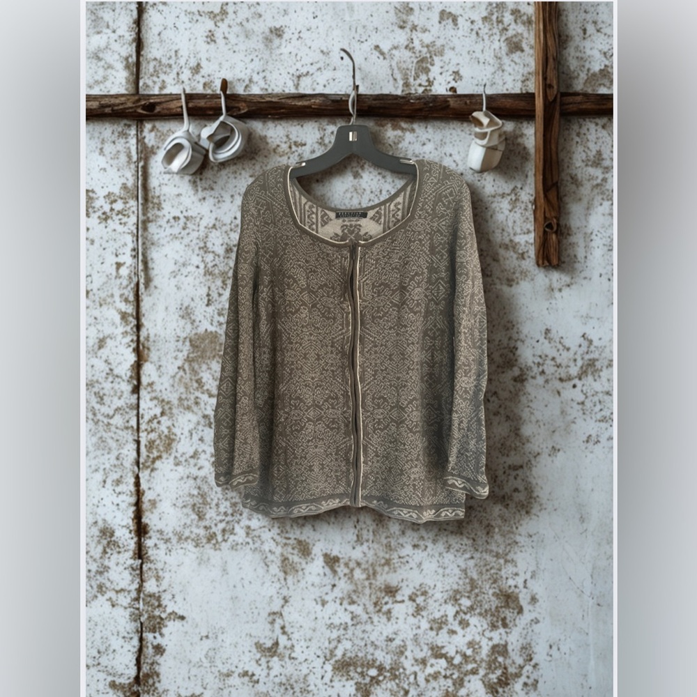 Peruvian Connection Beige and Brown Patterned Cardigan
